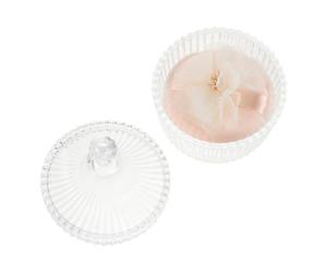 FONDOTIN Houppette à Poudre Double Face en Flocage Végétal, Ronde Grosse Taille Couleur Beige avec Nœud et Motif Floral, Applicateur pour Visage et Corps, Compatible Pot de Verre,