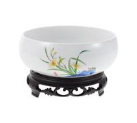 FONDOTIN Jardinière Lotus Bowl : jardinière hydroponique en céramique pour Plantes d'intérieur - Pot de Fleurs de Style Chinois avec Base en Plastique pour nénuphars et jonquilles