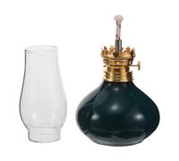 FONDOTIN Lampe à Pétrole en Céramique Vintage Lanterne Tempête avec Flamme Réglable et Système Coupe-Vent Lampe à Huile Décorative Verte pour Intérieur Jardin et Usage D’appoint Portative