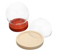 FONDOTIN Lot de 2 Cloches en Verre Transparent 30 MM Bases en Bois Naturel et Café Foncé Vitrine Décorative pour Présentation de Fleurs Accessoires DIY pour Décoration Intérieure et