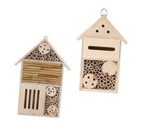 FONDOTIN Lot de 2 Maisons à Insectes en Bois pour Jardin, Nichoirs Suspendus pour Abeilles, Dimensions 12x7x23 Cm et 19x4x35 Cm, Cabanes Extérieures Favorisant la Pollinisation des Plantes