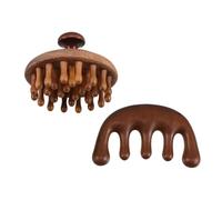 FONDOTIN Lot de 2 Peignes de Massage du Cuir Chevelu en Bois Massif avec Dents Arrondies Peigne Cinq Doigts Naturel pour Soin Capillaire et Démêlage Outil Portable pour Relaxation et