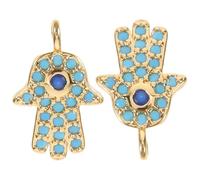 FONDOTIN Lot de 2 Pendentifs Hamsa en Laiton Doré 18K Strass Breloques Amulette pour Création de Bijoux DIY Boucles D’Oreilles et Porte-Clés Symboles de Protection et Chance