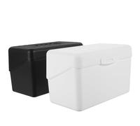 FONDOTIN Lot de 2 Porte-cartes de Visite de Bureau Vertical en Plastique Rigide Blanc et Noir, Boîte à Cartes de Visite Compacte pour Organisation Professionnelle, Présentoir à Cartes