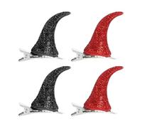 FONDOTIN Lot de 2 set de Paires D’Épingles à Cheveux en Corne de Bœuf Rouge et Noir Poudre Dorée Accessoires Unisexes pour Décoration Halloween et Fêtes Costumées