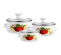 FONDOTIN Lot de 3 Mini Casseroles Émaillées à Fond Plat, Motifs Aléatoires, Tailles 12-14-16 Cm, Poignées Doubles, Adaptées pour Cuisson sur Plaque, Marmites à Soupe et Lait, Usage