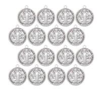 FONDOTIN Lot de 30 Pendentifs Médaille de Saint Benoît en Alliage de Zinc Argenté, Breloques Rondes Vintage pour Projets de Foi et Protection Spirituelle
