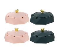 FONDOTIN Lot de 4 Cendriers Couronne avec Couvercle Coupe-Vent Intérieur en Acier Inoxydable Couleurs Rose et Vert Foncé Cendrier pour Cigarettes et Cigares Accessoire pour Fumeurs à