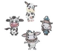 FONDOTIN Lot de 4 Écussons Vache Thermocollants à Coudre Patchs Animaux Cartoon Tissu Brodé Coloré pour Vêtements Paquet et Accessoires Décorations DIY Garçon et Filles Patchs Textile