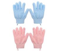 FONDOTIN Lot de 4 Moufles Exfoliants Bain Corps Moufles Cinq Doigts en Tissu Jacquard 2 Bleus et pour Élimination des Peaux Mortes et Massage Adaptés Nettoyage Quotidien