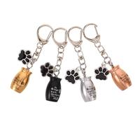 FONDOTIN Lot de 4 Porte-Clés Urne Commémorative pour Animaux Pendentif Capsule en Métal Inoxydable Motif Patte Couleurs Noir Argenté Or Rose Souvenir Portable pour Poils de Chien et