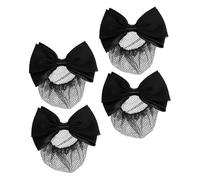FONDOTIN Lot de 4 Set de Pinces à Cheveux Chignon en Filet Noir, Taille Moyenne, Clip à Ressort pour Femmes, Accessoire Cheveux Mariage, Fête et Professionnel, Maintien Stable avec Nœud