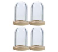FONDOTIN Lot de 4 Sets de Cloches en Verre Miniature 38X25 MM avec Base en Bois Naturel Protection Anti-Poussière pour Fleurs Éternelles Décoration DIY Micro-Paysages et Maisons de