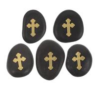 FONDOTIN Lot de 5 Galets Naturels 4-6 Cm Gravés d'une Croix Noire, Pierres Inspirantes Commémoratives pour Prières, Faveurs de Baptême, Décor Spirituel de Poche, Accessoires de