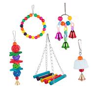 FONDOTIN Lot de 5 Jouets en pour Perroquets Jouets à Mâcher Balançoire et Cloches Suspendues Fournitures pour Oiseaux et Sûr