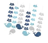 FONDOTIN Lot de 6 Pendentifs Suspendus en Papier Pailleté Baleine Bleu Clair et Bleu Foncé Décorations de Plafond pour Maternelle Décoration Suspendue pour Salle de Classe et Rentrée