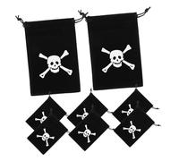 FONDOTIN Lot de 8 Pochettes Présent à Cordon en Velours Noir Thème Pirate 10X14 CM Rangement Pratique pour Bonbons Bijoux et Petits Accessoires Fêtes D’Halloween Anniversaires et