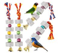 FONDOTIN Lot de Jouets à Mâcher pour Perroquets Et Perruches, Meules à Bec en Pierre Naturelle, Suspendus avec Cloche, Accessoires De Cage, Divertissement Et Soin du Bec