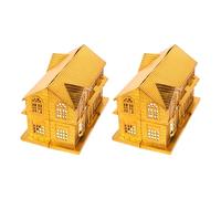 FONDOTIN Maison Funéraire de Luxe Dorée 2 Pièces en Plastique pour Offrandes Commémoratives, Fournitures Rituelles pour Fête des Fantômes Affamés, Articles Funéraires Traditionnels
