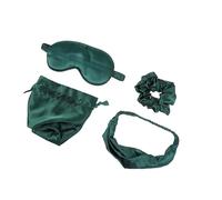 FONDOTIN Masque de Sommeil Soie avec Bandeau Élastique et Attache Cheveux Masque Yeux Occultant Doux pour Voyage et Sieste Kit avec Pochette de Rangement Vert Foncé
