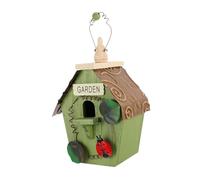 FONDOTIN Nichoir Oiseau Extérieur Suspendu Bois Naturel Rustique Confortable et Respirant Décoration Jardin Campagne Cabane à Oiseaux avec Crochet Facile à Installer Toit Vert