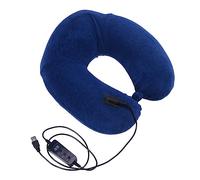 FONDOTIN Oreiller Cervical USB Chauffant De u Bleu Marine, Mousse Mémoire De Forme, Soutien Cervical pour Voyage Et Bureau, Housse Amovible Fermeture Éclair