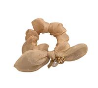 FONDOTIN Organza Hair Tie avec Nœud et Perles Accessoire Cheveux Filles et Femmes Élégant Élastique pour Queue de Cheval Décoration Polyvalente pour Cheveux Courts et Longs Couleur Abricot