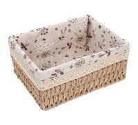 FONDOTIN Panier de Rangement Tissé avec Doublure Tissu Grand Panier Osier Naturel Corbeille Décorative pour Jouets et Rangement Domestique Style Rustique Champêtre Beige