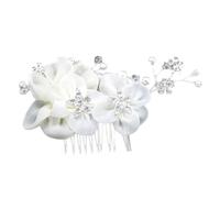 FONDOTIN Peigne à Cheveux de Mariée Blanc Alliage avec Fleurs Soie et Strass Accessoire Élégant pour Décoration Nuptiale et Photos Ornement Tête Mariage pour Cérémonie et Fête