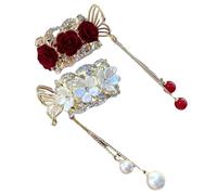 FONDOTIN Pinces à Cheveux Décoratives 2 Pièces Métal Motif Rose Rouge et Narcisse Blanc, Manchettes pour Queue de Cheval, Accessoires pour Femmes, Adaptées Cheveux Fins et Épais, Usage