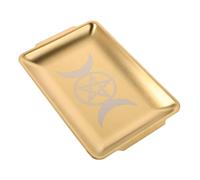 FONDOTIN Plateau Acier Inoxydable Doré pour Cérémonie Support Bougie et Rangement Bijoux Décor Astrologie et Purification Smudge pour Méditation et Sorcellerie