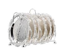 FONDOTIN Plateau de Rangement Argenté 1 Support avec 6 Assiettes Miniatures en Métal, Vaisselle pour Maison, Assiette à Fruits Secs et Collations, Cuisine, Salon et Réception