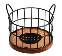 FONDOTIN Porte-dosettes de Café en Métal et Bois 13x12 Cm, Panier de Rangement Noir pour Capsules D'espresso, Organisateur de Comptoir Pratique pour Machine Café Dosette, Support Ouvert