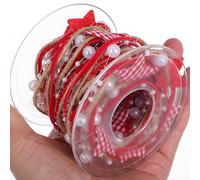 FONDOTIN Ruban de Noël Décoratif pour Emballage Festif 1 Rouleau Polyester Solide Couleur Vive Perles et Étoiles pour DIY Présents Décoration Sapin et Loisirs Créatifs