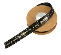 FONDOTIN Ruban « Joyeux Anniversaire » en Polyester 15 CM X 914 M Ruban Décoratif Doré pour Emballage Présent DIY Décoration Gâteau Fleurs et Présents Festifs