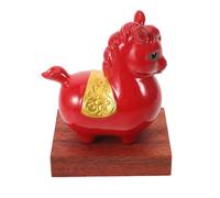 FONDOTIN Sculpture en Porcelaine Cheval Rouge Socle - Figurine Décorative Amulette pour Nouvel an Chinois - Mini Cheval Cabré Traditionnel Asiatique pour Décoration Intérieure et