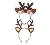 FONDOTIN Serrage-Tête de Noël en Tissu 2 Pièces Bois de Renne Décoratif Accessoires Photo Festifs pour Fêtes Costumées et Soirées de Noël Couleurs Assorties