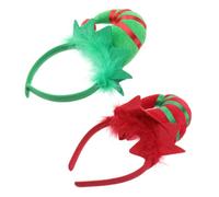 FONDOTIN Serrage-tête De Noël Rouge Et Vert 2 Pièces Taille Unique Cornes Décorées Accessoires Pour Cheveux Pour Filles Et Femmes Fête De Noël Et Réveillon