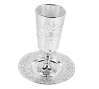 FONDOTIN Set Coupe Kiddush Sacrée avec Soucoupe Art Judaica de Jérusalem Emblème Spirituel pour Shabbat et Fêtes Juives Artisanat Unique et Élégant
