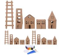 FONDOTIN Set de Maisons Carton Miniatures à Colorier Kit DIY de Construction de Petites Maisons Papier pour Garçon Fille Activité Créative pour École et Maternelle