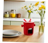 FONDOTIN Set Fondue Céramique Unique pour Beurre et Chocolat Pot à Fondue Chauffant Porcelaine avec Fourchettes pour Fromage Rouge