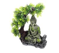 FONDOTIN Statue De Bouddha Assis Résine pour Aquarium Ornement Décoratif Sculpture Aquatique pour Poissons Décoration Colorée avec Abri pour Poisson
