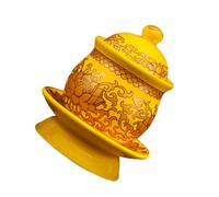 FONDOTIN Tasse à Eau Bénite Bouddhiste en Céramique Coupe D’Offrande de Taille Moyenne Couleur Jaune Lotus Bol de Purification pour Rituels et Décor Zen Article de Culte pour Temple et