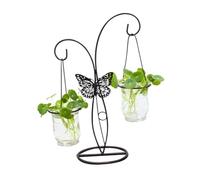 FONDOTIN Vase Hydroponique Suspendu Verre avec Support Fer Forgé Décoration Intérieur Stable et Élégante de Bouteilles Noires pour Bureau et Maison