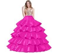 Fonds de Robe, Femme Jupon Jupe Crinoline 4 Cerceaux 5 Volants Mariage Bal Jupons A-Ligne Robe de mariée Jupon 4 Hoops 5 Ruffles Layers Petticoat Ball Gown Underskirt, Longueur du Plancher(Rose,46)