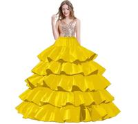 Fonds de Robe, Femme Jupon Jupe Crinoline 4 Cerceaux 5 Volants Mariage Bal Jupons A-Ligne Robe de mariée Jupon 4 Hoops 5 Ruffles Layers Petticoat Ball Gown Underskirt, Longueur du Plancher(Jaune,40)