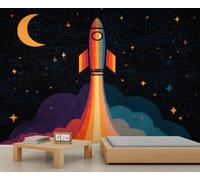 Fonds d'écran lancement de fusée lune, étoiles, ciel nocturne, papier peint mural pour murs d'enfants, exploration, papier peint pour chambre à coucher, salon, 232 x 158 cm
