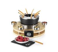 Kitchen Chef Appareil à fondue 8 personnes 1300W Caquelon anti-adhésif Support bois véritable