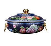 Fondue Chinoise Pot en Cuivre Pur, Cuisinière À Induction, Marmite en Cuivre, Marmite Spéciale À Gaz, Marmite Plate Domestique Shabu Shabu Hot Pot (Color : Blue, Size : 36cm)