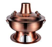 fondue en cuivre, Hotpot traditionnel chinois, marmite à vapeur Shabu vintage, cuiseur de service en cuivre et charbon bois acier inoxydable(Purple Copper,28CM)